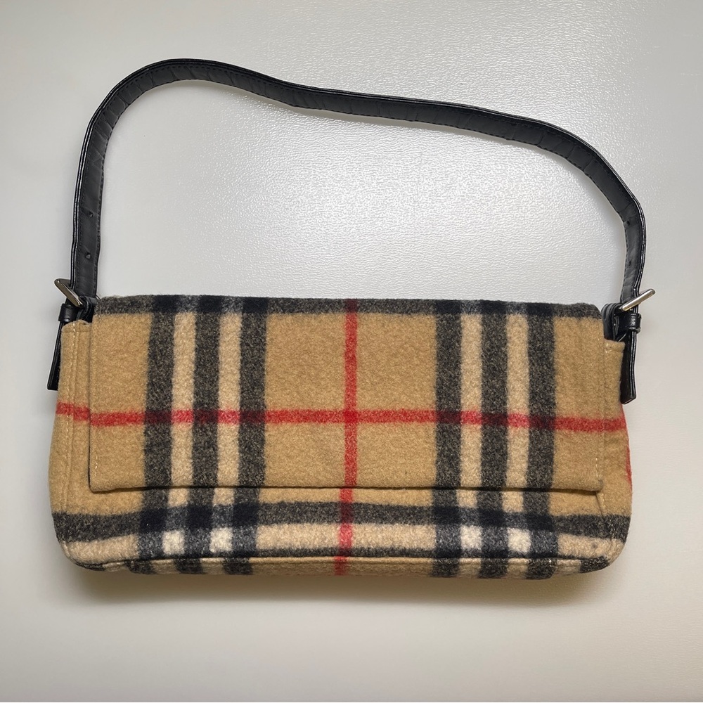 BURBERRYS Nova Check Blue Label Shoulder Bag Wool Beige handbag
